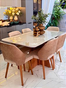 CONJUNTO MESA MARK 160X090 + 6 CADEIRAS MARK MODELO 30 CREME