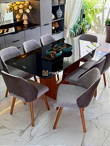CONJUNTO MESA MARK 180X090 + 8 CADEIRAS MARK MODELO 30 CINZA