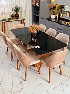 CONJUNTO MESA MARK 180X090 + 8 CADEIRAS MARK MODELO 30 CREME