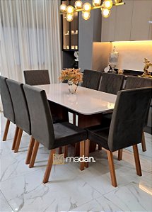 CONJUNTO MESA MARK 180X090 + 8 CADEIRAS MARK MODELO 25 MARROM