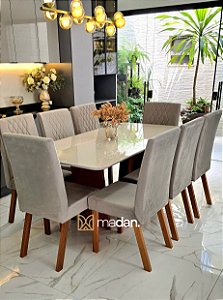 CONJUNTO MESA MARK 180X090 + 8 CADEIRAS MARK MODELO 25 CINZA