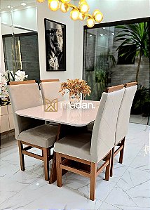 CONJUNTO MESA MARK 120X090 NOGUEIRA + 4 CADEIRAS MARK MODELO 19 PALHA