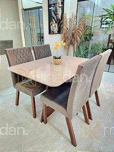 CONJUNTO MESA MARK 120X090 NOGUEIRA + 4 CADEIRAS MARK MODELO 25 CINZA