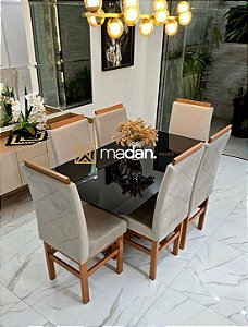 CONJUNTO MESA MARK 160X090 NOGUEIRA + 6 CADEIRAS MODELO 19 PALHA