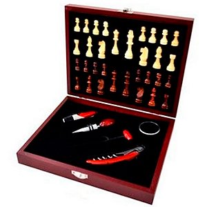 KIT DE INOX P/ VINHO JOGO XADREZ C/MALETA MARSALA 06 PCS