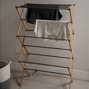 VARAL VERTICAL 3 ANDARES EM BAMBU COM HASTES METALICAS - SIMPLO