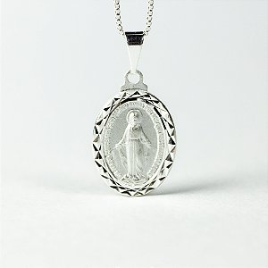 Pingente de Nossa Senhora das Graças Diamantado Prata (18x14mm)