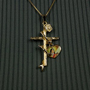 Pingente Cruz coração Santa Terezinha do menino Jesus