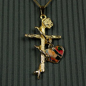 Pingente Cruz coração Santa Rita de Cássia