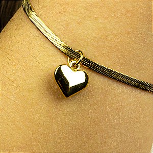 Pulseira Fita Dourada com Coração