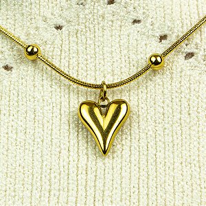 Colar Bolinha Dourada com Coração