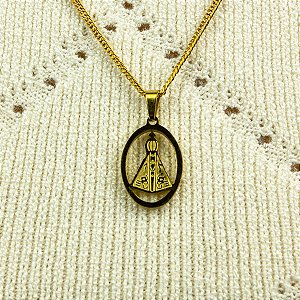 Pingente Nossa Senhora Aparecida Aço Inoxidável Dourado