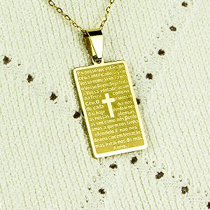 Colar Dourado Oração do Pai nosso Aço Inoxidável