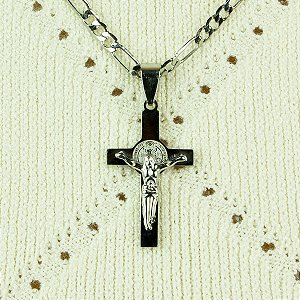 PINGENTE CRUCIFIXO COM JESUS PRATEDO AÇO INOXIDÁVEL