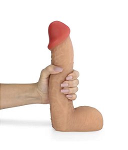 Pênis Realístico com Escroto Sucuri - Dildo em PVC Flexível 27x6,5cm Bege