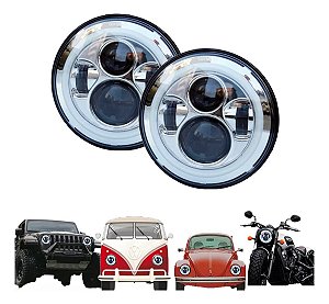 Kit 2 Farol Angel Eyes Cromado Led Fusca Kombi