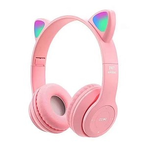 Fone De Ouvido Gatinho Bluetooth Infantil Led Menino Menina