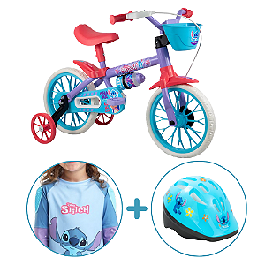 Kit Bicicleta aro 12, Camiseta e Capacete Stitch