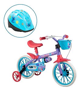 Kit Bicicleta Infantil Stitch Nathor 12  Rodinha E Capacete