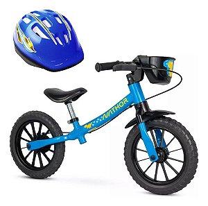 Kit Bicicleta Infantil Nathor Balance Azul E Capacete