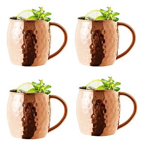 Kit 4 Canecas Drinks Moscow Mule Bartender 450 Ml Bronze Mimo Style