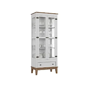 Cristaleira De Madeira Maciça 2 Portas + 1 Gaveta Branco