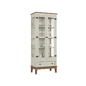 Cristaleira De Madeira Maciça 2 Portas + 1 Gaveta Off White