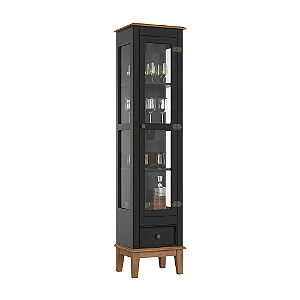 Cristaleira De Madeira Maciça 1 Porta + 1 Gaveta Preto