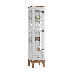 Cristaleira De Madeira Maciça 1 Porta + 1 Gaveta Branco
