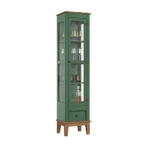 Cristaleira De Madeira Maciça 1 Porta + 1 Gaveta Verde