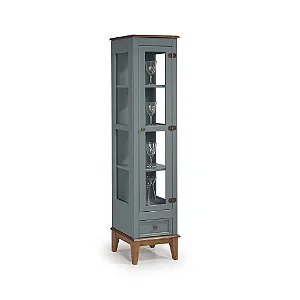 Cristaleira De Madeira Maciça 1 Porta + 1 Gaveta Cinza