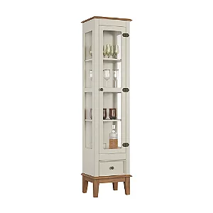 Cristaleira De Madeira Maciça 1 Porta + 1 Gaveta Off White