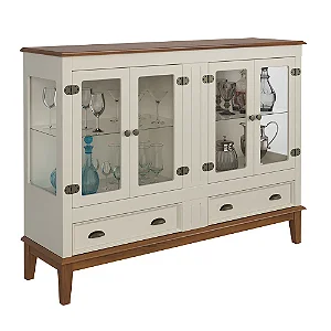 Cristaleira De Madeira Maciça 4 Portas + 2 Gavetas Off White