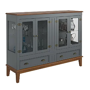 Cristaleira De Madeira Maciça 4 Portas + 2 Gavetas Cinza