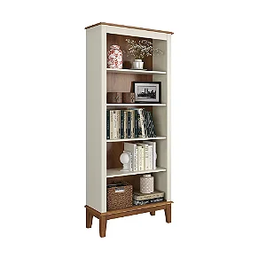 Estante de Madeira Maciça 4 Prateleiras Off White - Fundo Amêndoa