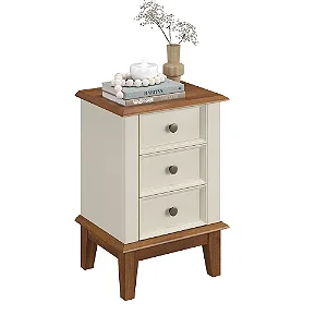 Mesa de Cabeceira 3 Gavetas Off White