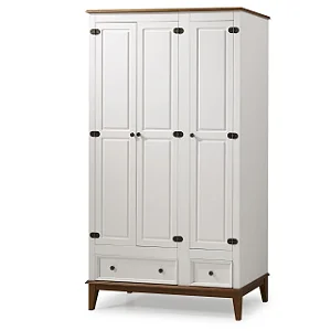 Guarda-Roupa Rústico 3 Portas + 2 Gavetas Branco