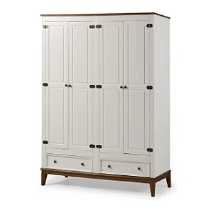 Guarda-Roupa Rústico 4 Portas + 2 Gavetas Branco