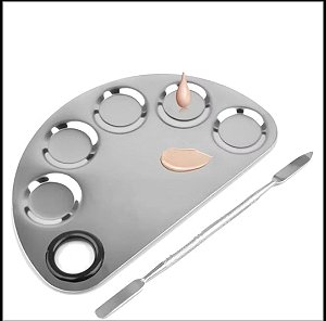 Placa e Espátula em Aço Inox para Mistura de Maquiagem