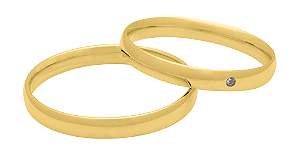 Par de Alianças Abaulada Confort Ouro 18k 3mm Zirconia 1,25mm 1067 - Maube Jóias