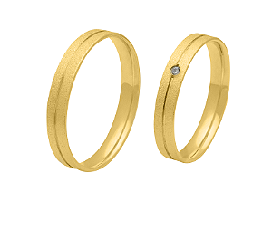 Par de Alianças Reta Abaulada Confort Ouro 18k 3,5mm Diamantada Friso 1 Zirconia 1,25mm 62 - Maube Jóias