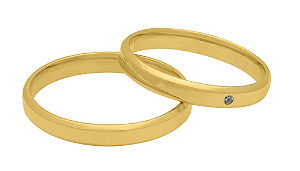 Par de Alianças Reta Confort Ouro 18k 3mm Canto Quebrada Zirconia 1,25mm 270252 - Maube Jóias