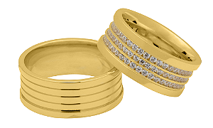 Par de Alianças Reta Confort Ouro 18k 9mm com Frisos Zirconia 1,5mm 329P - Maube Jóias