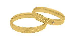 Par de Alianças Reta Abaulada Confort Ouro 18k 4mm Diamantada Frisos Zirconia 1,25mm 1064 - Maube Jóias