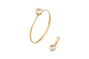 Conjunto Anel + Pingente Ouro Coração Com Zirconia Cristal 4x4 O 4mm - 28189