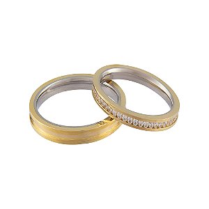 Par De Aliança Moeda Antiga Proteção Aço Inox 2,20mm Zirconias Cristal 1,25mm - MA351