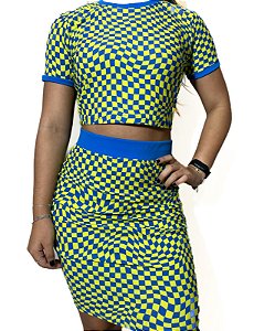 Conjunto Feminino Nega Rio Blusa e Saia Square Lima Tam P