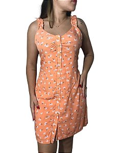 Vestido Curto Laranja Floral com Botões Frontais Tam M