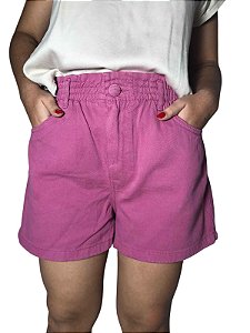 Short Feminino Rosa em Sarja com Cós Lastex Tam 40