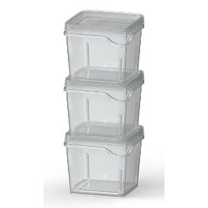 Conjunto 3 Potes Pequenos Modulares Quadrados Transparente 450ml Porta Alimentos Multiuso